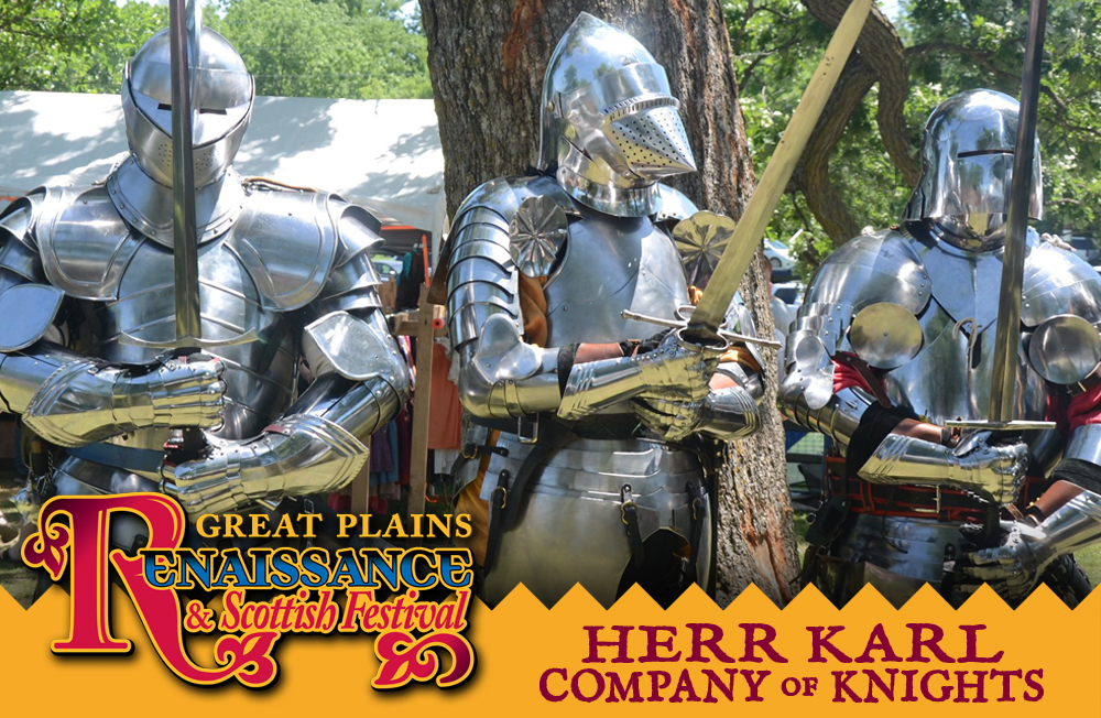Header Image of Her Karl and his Company of Knights: three people in full knightly armor