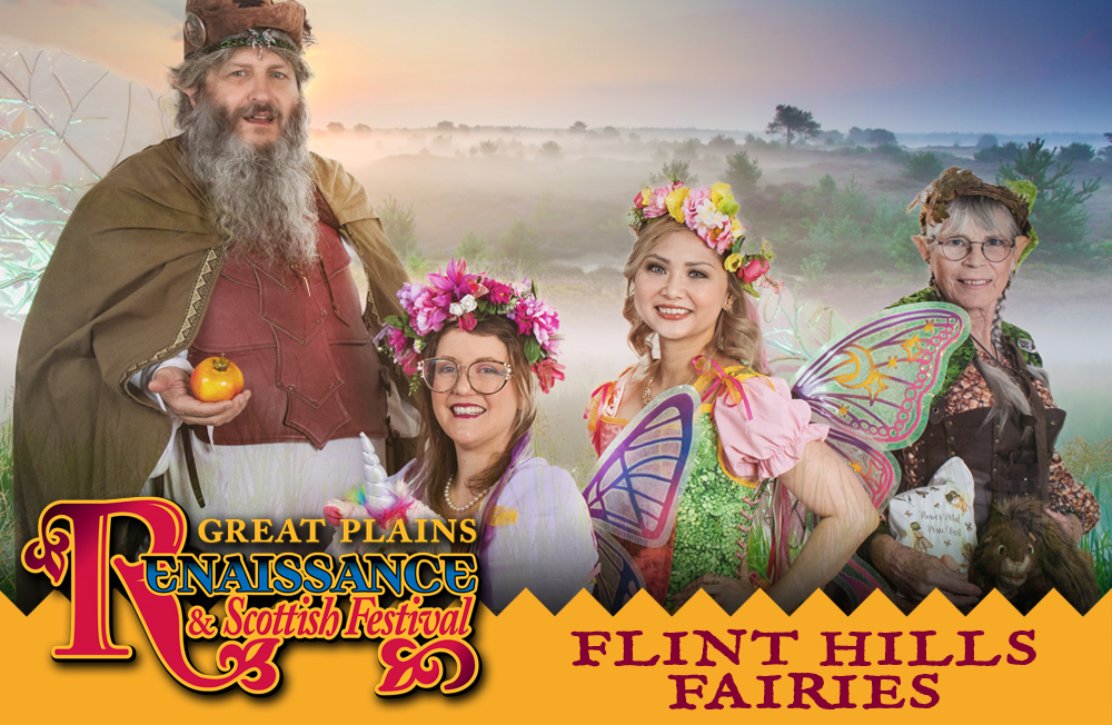 Header for Flinthills Fairies: Four of the fairies in a misty setting